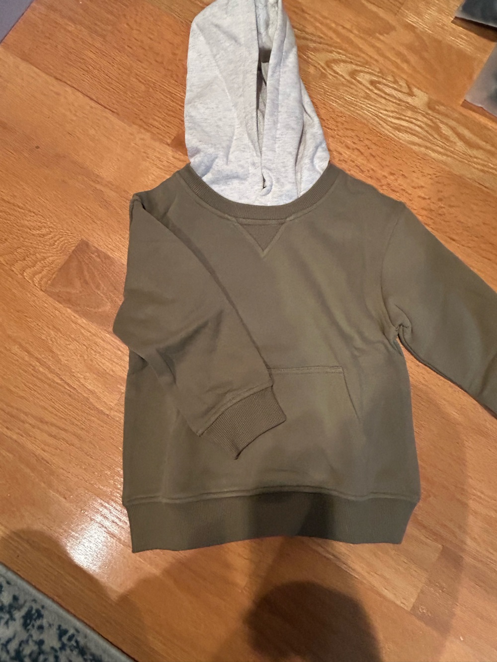 Kids Olive Green Hoodie Sweatshirt with Light Gray Hood